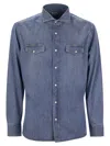 Brunello Cucinelli Men Easy Fit Shirt In Light Cotton Denim In Blue