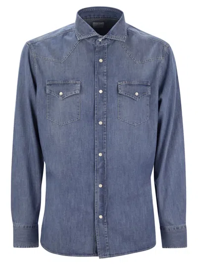 Brunello Cucinelli Men Easy Fit Shirt In Light Cotton Denim