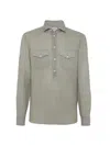 BRUNELLO CUCINELLI MEN'S EASY FIT SHIRT IN LINEN AND COTTON
