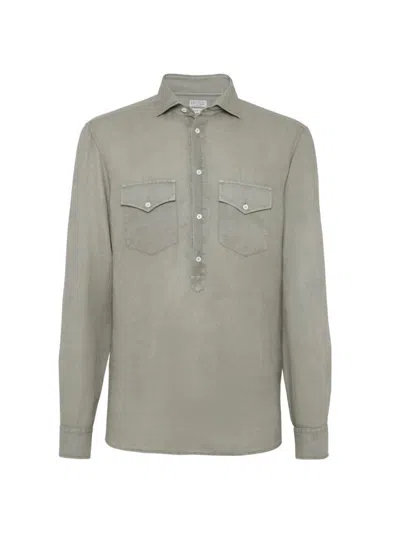 Brunello Cucinelli Linen-cotton Shirt In Sage