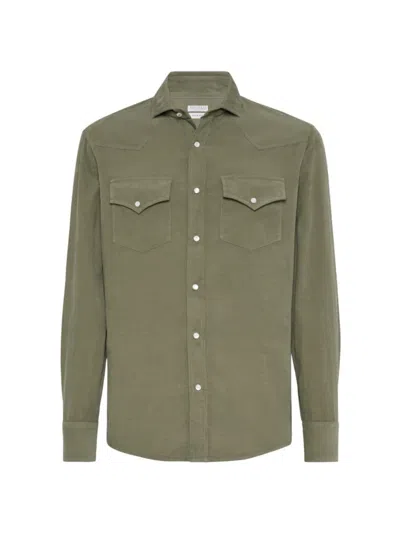 Brunello Cucinelli Cotton-needlecord Western Shirt In Military