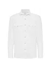 Brunello Cucinelli Men's Easy Fit Western Shirt In Narrow Wale Corduroy In Snow