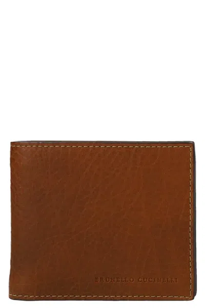 Brunello Cucinelli Men Embossed Logo Wallet In Brown