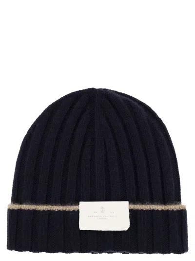 Brunello Cucinelli Men English Rib Cashmere Knit Beanie In Blue