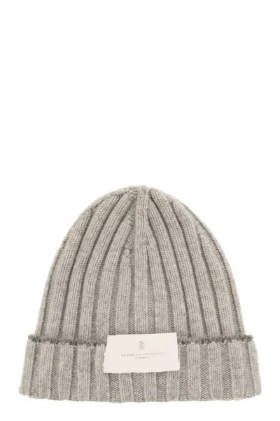 Brunello Cucinelli Men's English Rib Cashmere Knit Beanie Hat In Light Grey