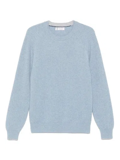 Brunello Cucinelli Men English Rib Knit Sweater In Blue