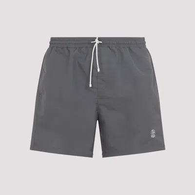 Brunello Cucinelli Men's Essential Mini Polyester Swim Shorts In Gray