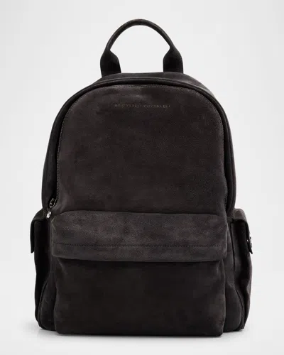 Brunello Cucinelli Men's Exclusive Leather Backpack In Charcoal