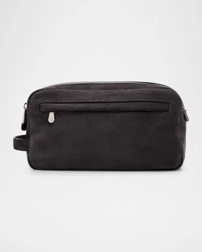 Brunello Cucinelli Men's Exclusive Leather Toiletry Bag In Charcoal