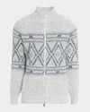 Brunello Cucinelli Men's Fair Isle Alpaca-blend Zip Cardigan In Gray
