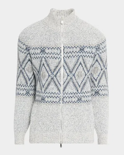 Brunello Cucinelli Men's Fair Isle Alpaca-blend Zip Cardigan