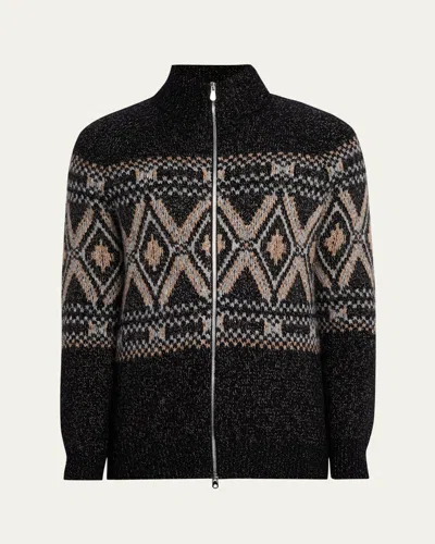 Brunello Cucinelli Men's Fair Isle Alpaca-blend Zip Cardigan In Multi