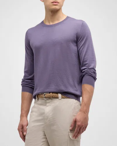 Brunello Cucinelli Men's Fine Gauge Crewneck Sweater In Purple