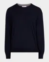 Brunello Cucinelli Men's Fine Gauge Crewneck Sweater In Navy