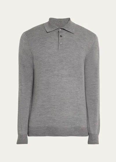 Brunello Cucinelli Men's Fine-gauge Wool-cashmere Polo Shirt In Cg217 Dark Grey