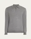 Brunello Cucinelli Cashmere Polo Ribbed Collar Cuffs Hem In Dark Grey