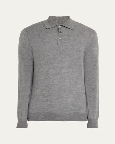 BRUNELLO CUCINELLI MEN'S FINE-GAUGE WOOL-CASHMERE POLO SHIRT