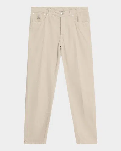 Brunello Cucinelli Men's Fine Wale Corduroy Trousers In Neutral
