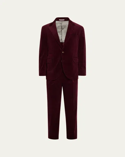 Brunello Cucinelli Men's Fine Wale Corduroy Two-piece Suit In Burgundy