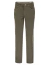 Brunello Cucinelli Men Five-pocket Italian Fit Trousers In Garment Dyed Cotton Corduroy In Green