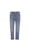 Brunello Cucinelli Five-pocket Leisure Fit Trousers In Lightweight Old Denim With Rips