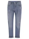 Brunello Cucinelli Five-pocket Leisure Fit Trousers In Lightweight Old Denim With Rips
