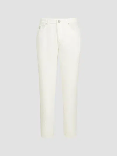 Brunello Cucinelli Garment-dyed Five-pocket Italian-fit Trousers In Cotton Narrow-wale Corduroy In White