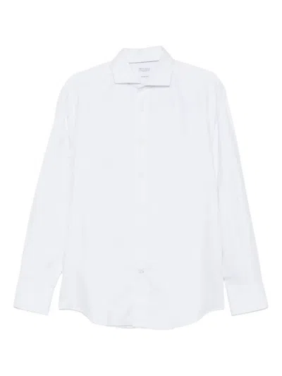 Brunello Cucinelli Men Flannel Chevron Shirt In White