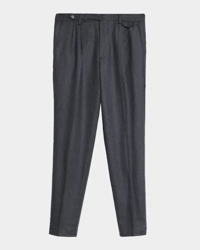 Brunello Cucinelli Men's Flannel Extended Waistband Double-pleated Pants In Gray