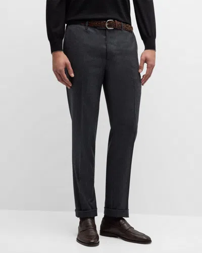 Brunello Cucinelli Men's Flannel Flat-front Pants In Dark Grey