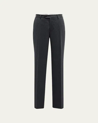 Brunello Cucinelli Men's Flannel Flat-front Pants In Dark Grey