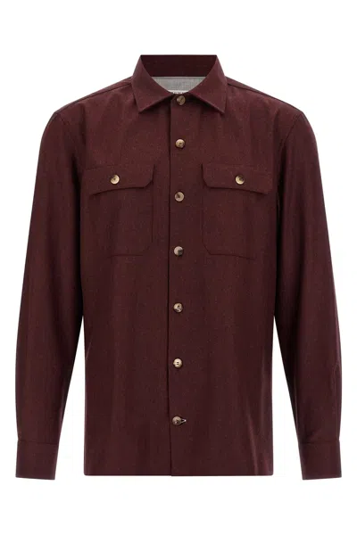 Brunello Cucinelli Maroon Flannel Overshirt In Burgundy