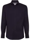 Brunello Cucinelli Men Flannel Slim Fit Shirt With Spread Collar