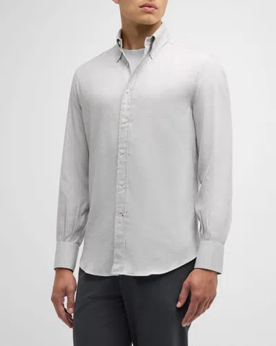 Brunello Cucinelli Men's Flannel Sport Shirt In Pearl Grey