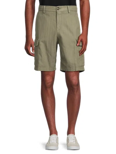 Brunello Cucinelli Men's Flat Front Linen Blend Bermuda Shorts In Sage Green