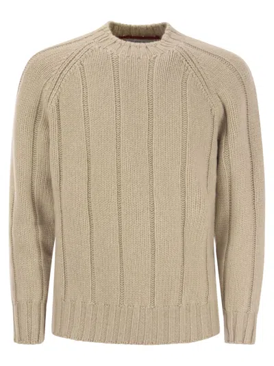 Brunello Cucinelli Men's Flat-ribbed Cashmere Sweater In Beige