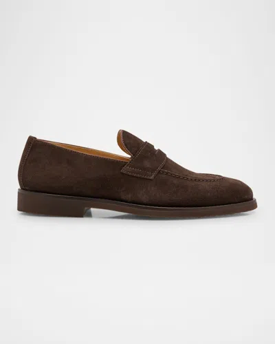 BRUNELLO CUCINELLI MEN'S FLEX-SOLE SUEDE PENNY LOAFERS
