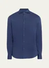 Brunello Cucinelli Men's Jersey Knit Sport Shirt In Indigo