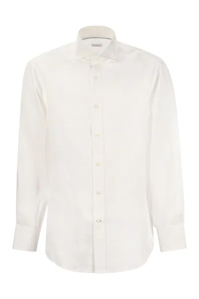 Brunello Cucinelli Men's French Collar Linen Shirt In White