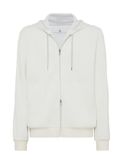 Brunello Cucinelli Men's French Terry Double Cloth Hooded Sweatshirt In Off White