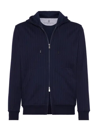 Brunello Cucinelli Men's French Terry Double Cloth Hooded Sweatshirt With Zipper In Black
