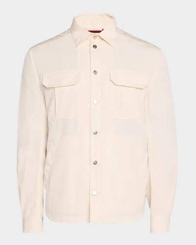 Brunello Cucinelli Men's Full-zip Shirt Jacket In Off White