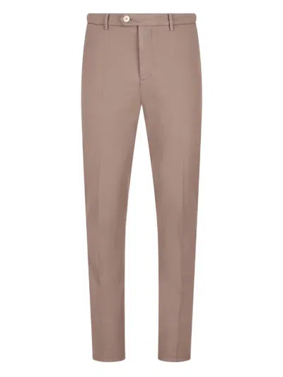 Brunello Cucinelli Cotton Trousers Pleats Belt Loops Pockets In Brown