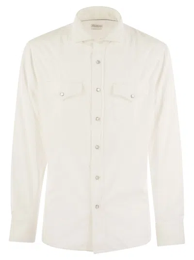 BRUNELLO CUCINELLI BRUNELLO CUCINELLI MEN GARMENT-DYED CORDUROY EASY-FIT SHIRT WITH PRESS STUDS, EPAULETTES AND POCKETS