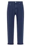 Brunello Cucinelli Garment-dyed Logo-patch Jeans In Blue