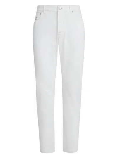 Brunello Cucinelli Men's Garment Dyed Five Pocket Jeans In Comfort Denim In White