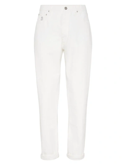 Brunello Cucinelli Men's Garment Dyed Iconic Fit Trousers In White