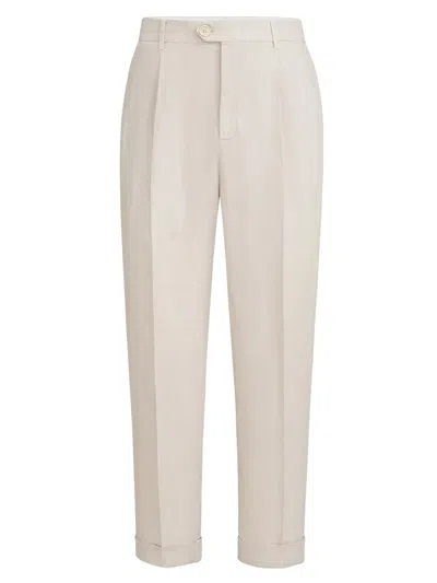 Brunello Cucinelli Linen Micro Chevron Trousers With Drawstrings In White