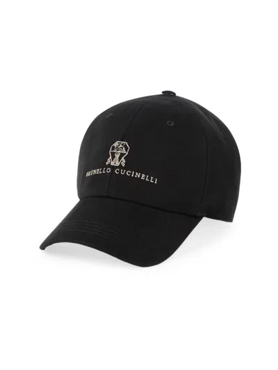 Brunello Cucinelli Men's Garment Dyed Twisted Cotton Gabardine Baseball Cap In Black