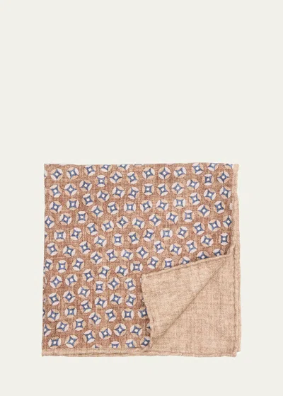 Brunello Cucinelli Men's Geometric Design Silk Pocket Square In Brown